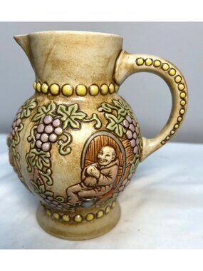 Vintage Budweiser Ceramarte Made In Brazil Ceramic Wine Pitcher With Grape & Mon